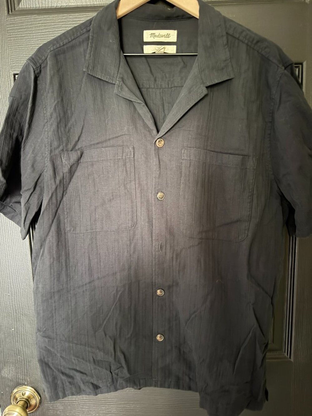 Madewell Mens Short Sleeve Cotton Button Down Black Large